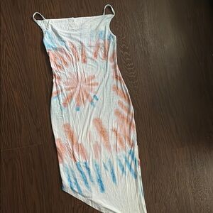 Tie-Dye Spaghetti Strap Dress - Orange and Blue
